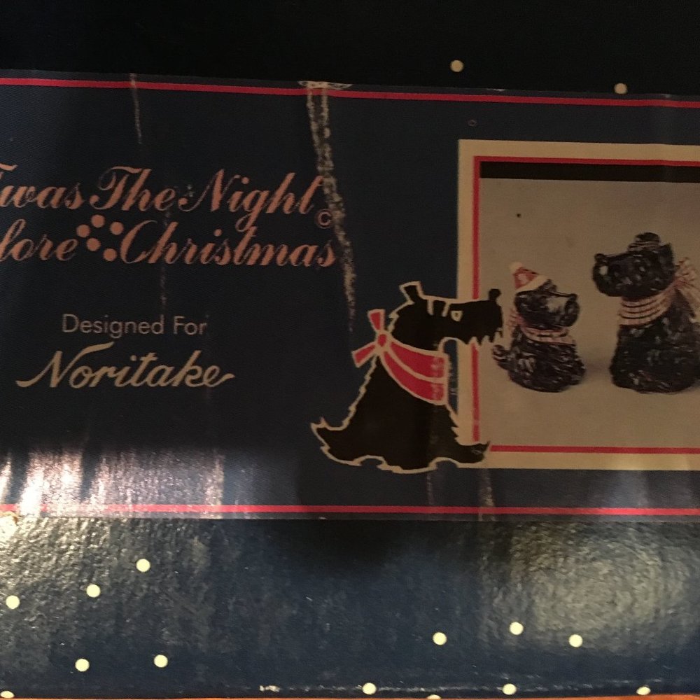 NIB Noritake Twas the Night Before Christmas Scotty Dog 3 D Salt & Pepper Shaker